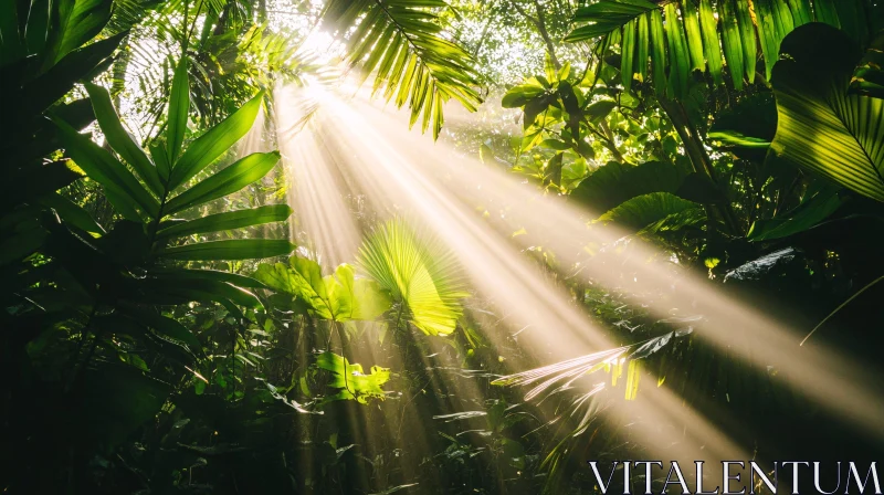 AI ART Tropical Jungle Illuminated by Sunbeams