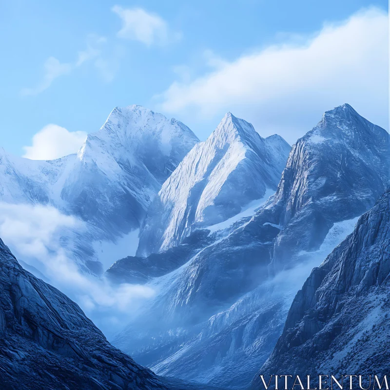 Winter Mountain Landscape with Blue Sky AI Image