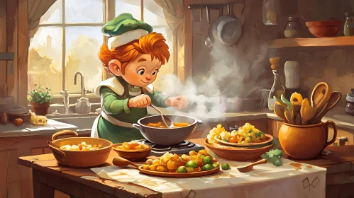 Child Chef Cooking Delicious Meal