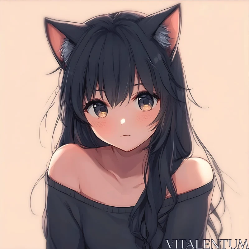 Graceful Anime Cat-Eared Girl Portrait AI Image