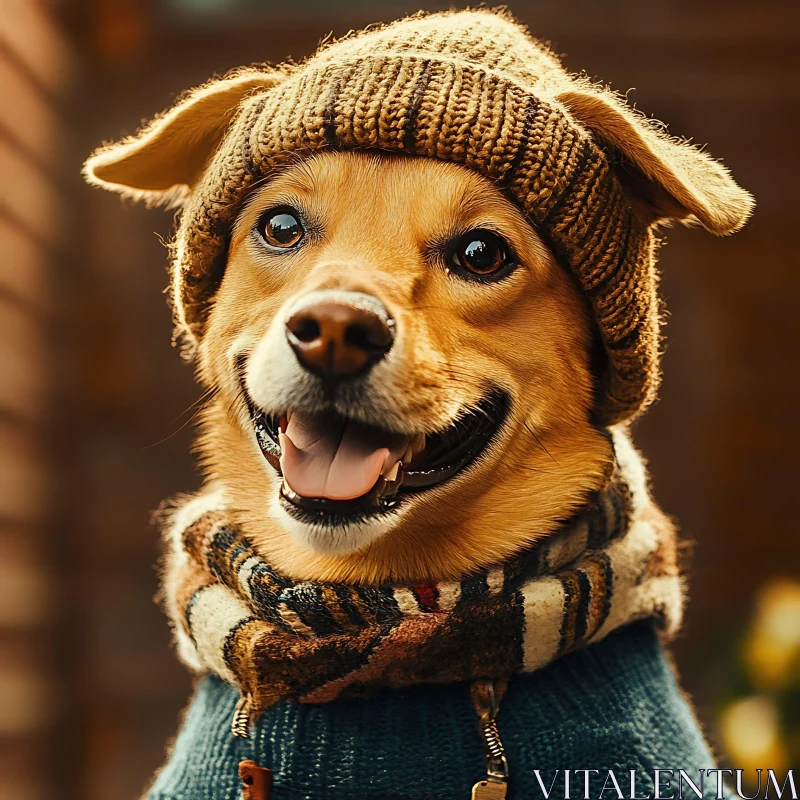 Cute Dog Wearing Winter Accessories AI Image