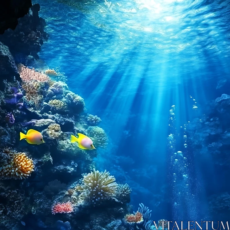 AI ART Coral Reef Fish in Ocean Sunlight