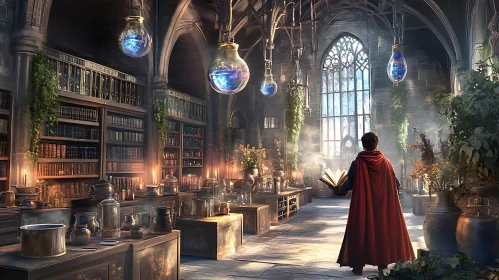 Enchanting Library with Figure and Book