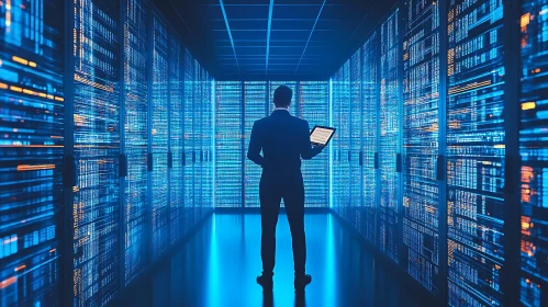 Server Room Technician with Tablet