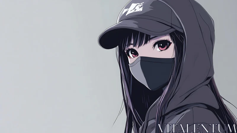 Masked Anime Figure with Pink Eyes AI Image