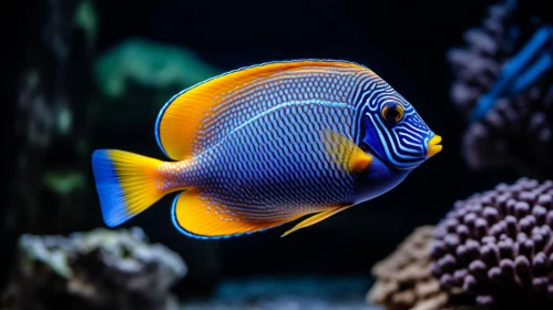 Exquisite Blue and Yellow Fish in Aquarium