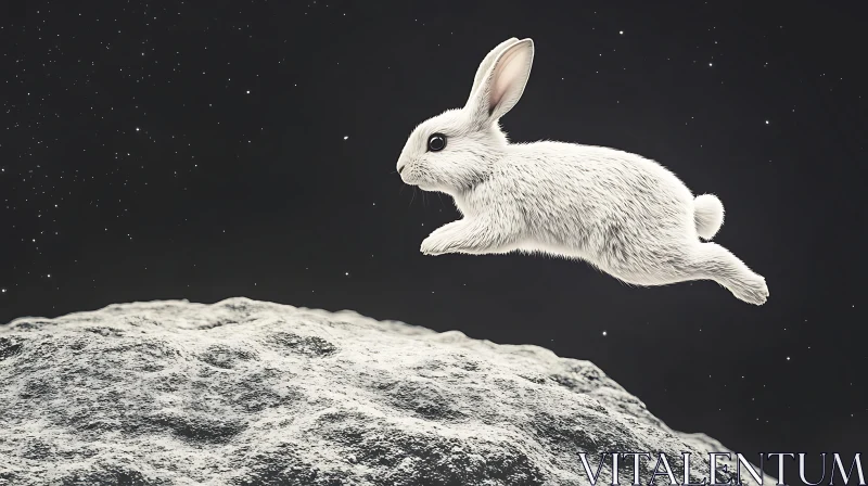 White Rabbit on the Moon AI Image