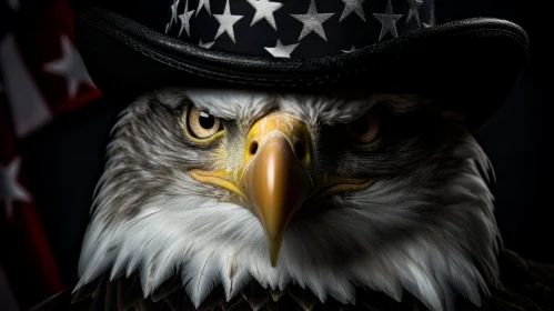 Majestic Bald Eagle with Hat on Black Background | Eye-catching Composition