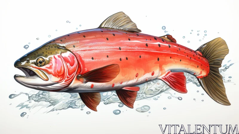 Red Salmon Illustration with Bold Colors and Heavy Shading AI Image