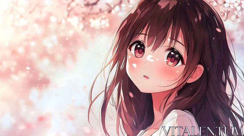 Serene Anime Girl Among Cherry Blossoms AI Image