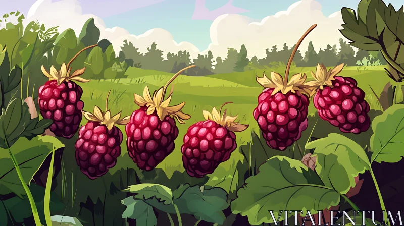 Whimsical Raspberry Garden Art AI Image