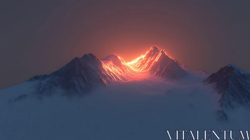 AI ART Glowing Mountains in the Mist