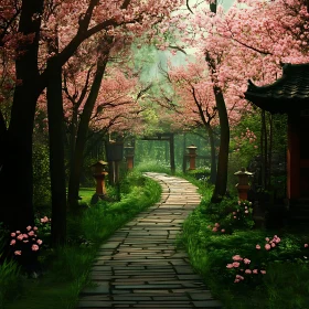 Serene Cherry Blossom Garden Pathway