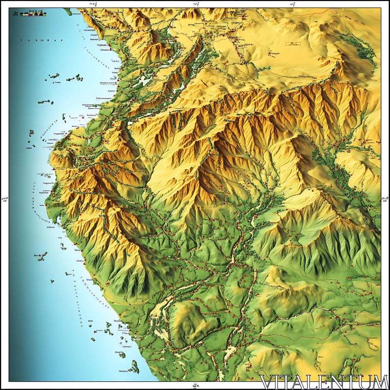 AI ART Coastal Mountain Range Topography Visualized