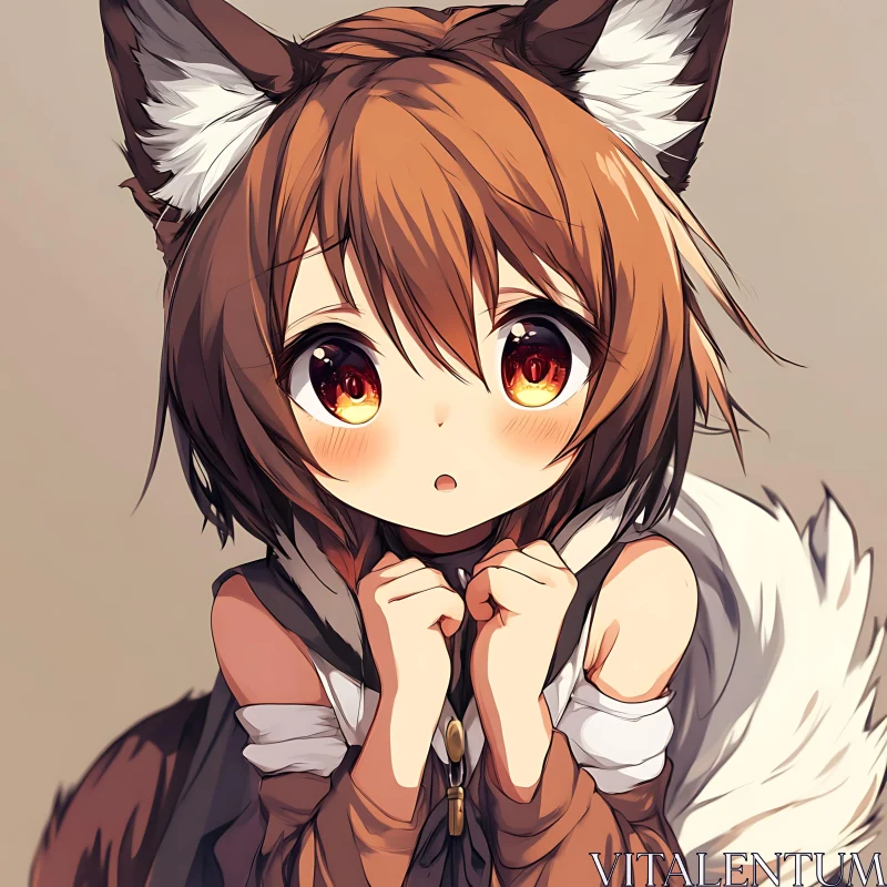 AI ART Cute Anime Girl with Fox Ears