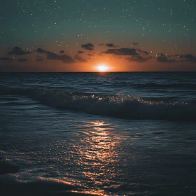 Evening Seascape with Sunset and Stars