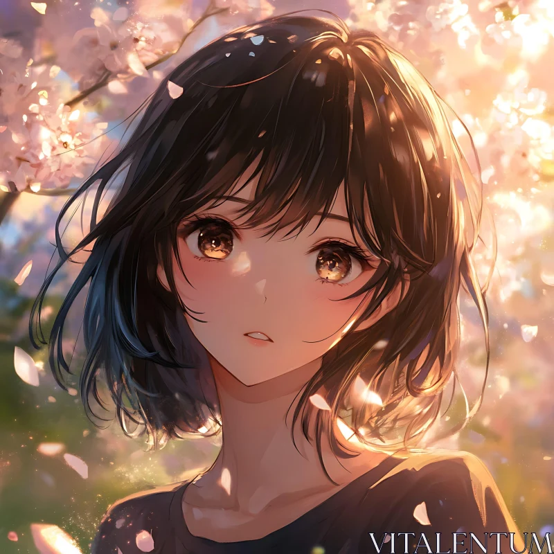 Serene Anime Girl with Cherry Blossoms AI Image