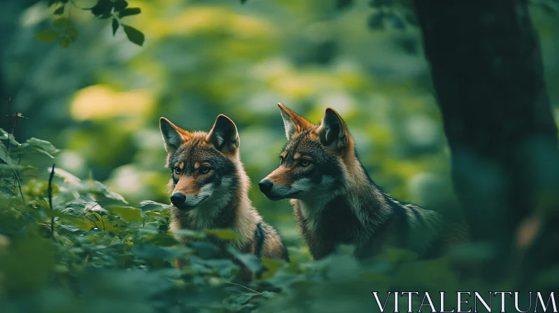 Wolves in Greenery AI Image