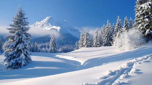 Snowy Mountain Scenery in Winter