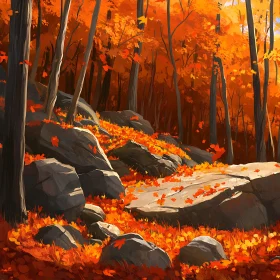 Sunlit Autumn Forest Landscape