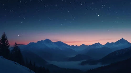 Starry Night Over Mountain Peaks