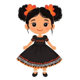 Illustration of a Girl in Black Dress