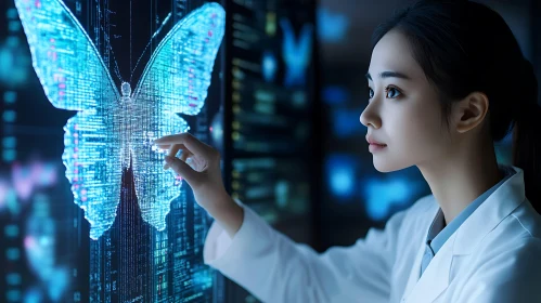 Futuristic Interface: Woman and Digital Butterfly