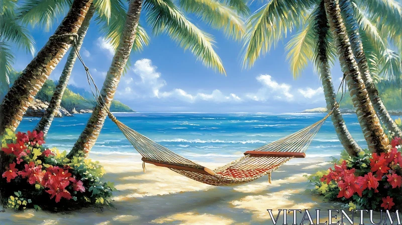 AI ART Peaceful Hammock on Tropical Beach