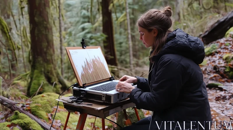 AI ART Forest Office: Woman and Laptop