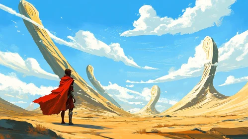 Red Cape Wanderer in a Desert Dreamscape