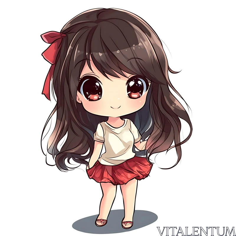 Adorable Chibi Girl Art with Red Skirt AI Image