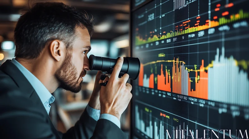 Man Analyzing Stock Trends with Monocular AI Image