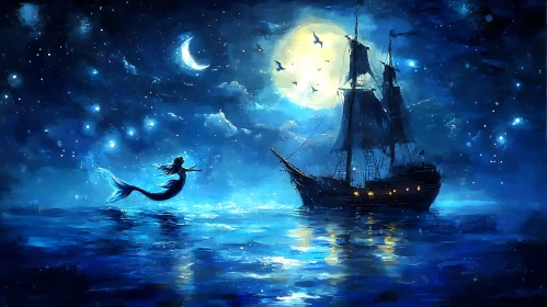 Moonlit Voyage with a Mermaid