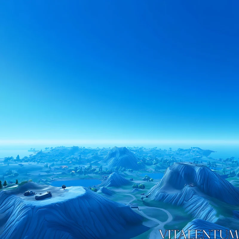 Mountainous Vista Under Azure Skies AI Image