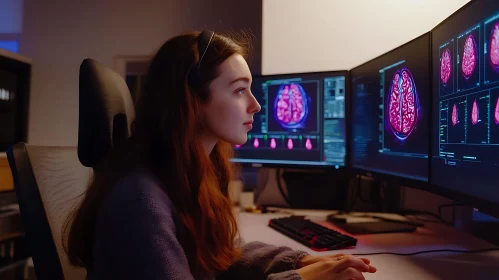 Female Scientist Analyzing Brain Scans