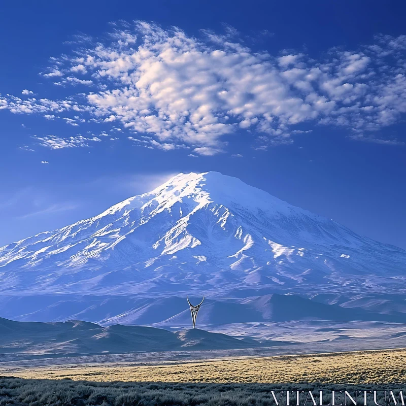 Snowy Mountain Under Blue Sky AI Image