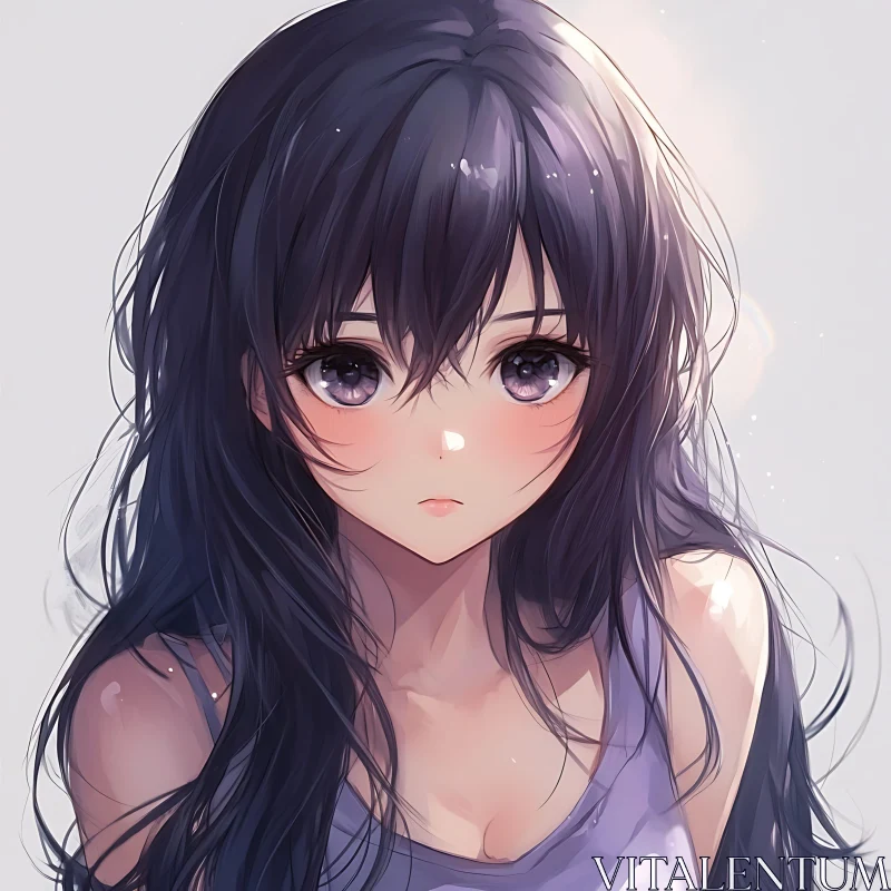 Anime Girl with Long Purple Hair AI Image