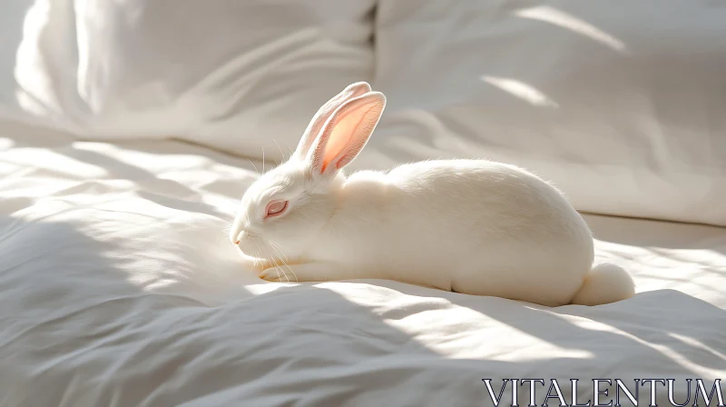 Albino Rabbit Lounging in Sunlight AI Image