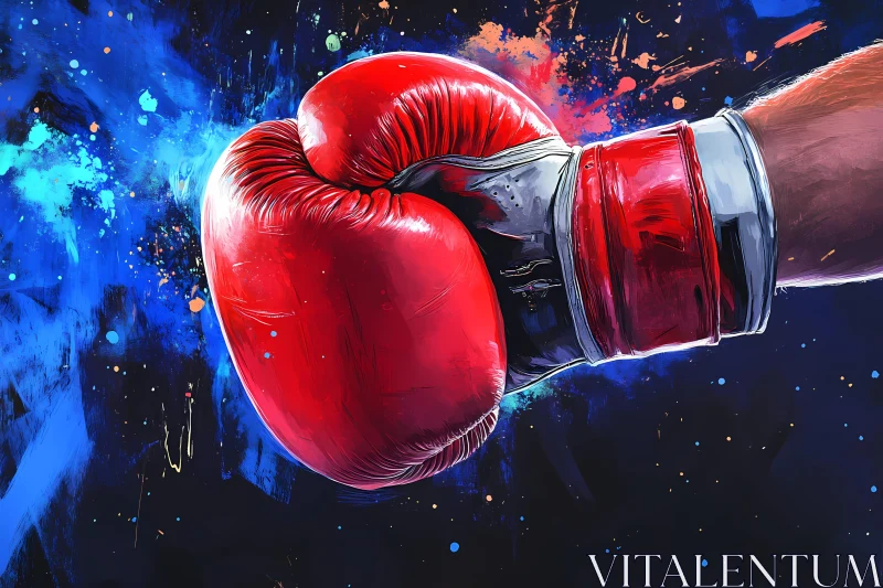 AI ART Intense Boxing Glove Art Against Energetic Blue Background AI Generated Image