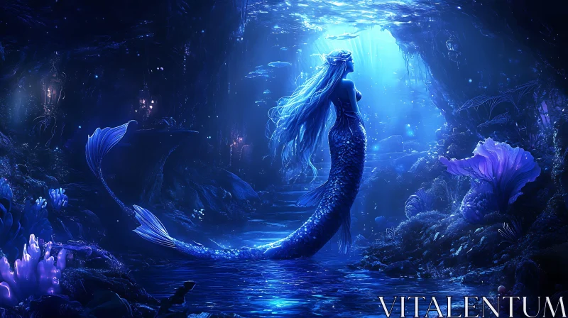 AI ART Mystic Mermaid in a Submerged Cave