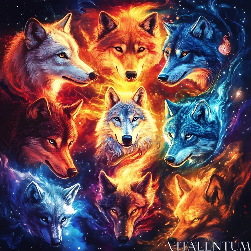 AI ART Elemental Wolves: Night Sky Guardians