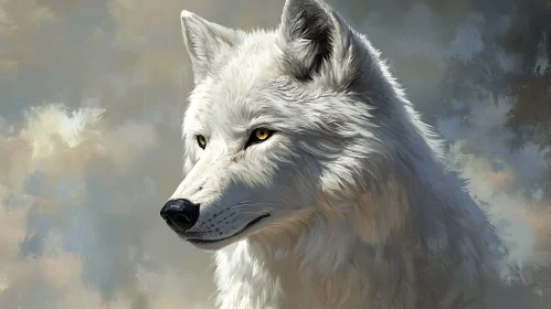 Artistic White Wolf Animal Close-Up