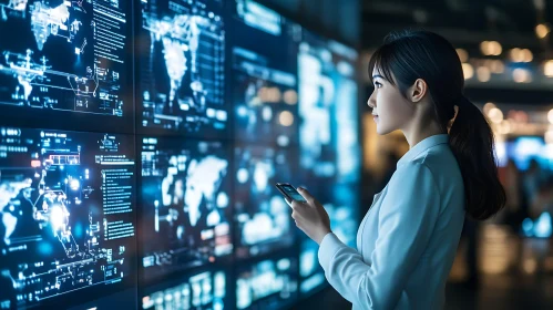 Woman Analyzing Data on Multiple Screens
