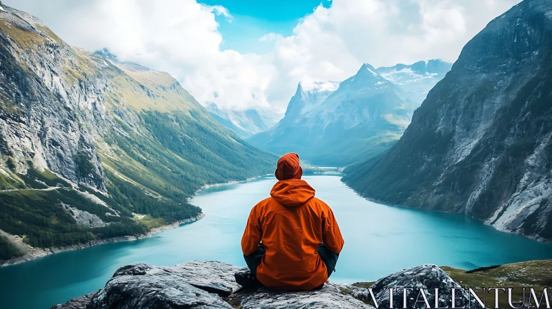 Person Meditating by Mountain Lake AI Image