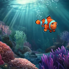 Animated Clownfish Swimming in Ocean