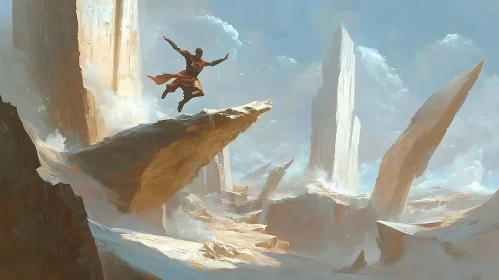 Cliffside Leap in Surreal Landscape