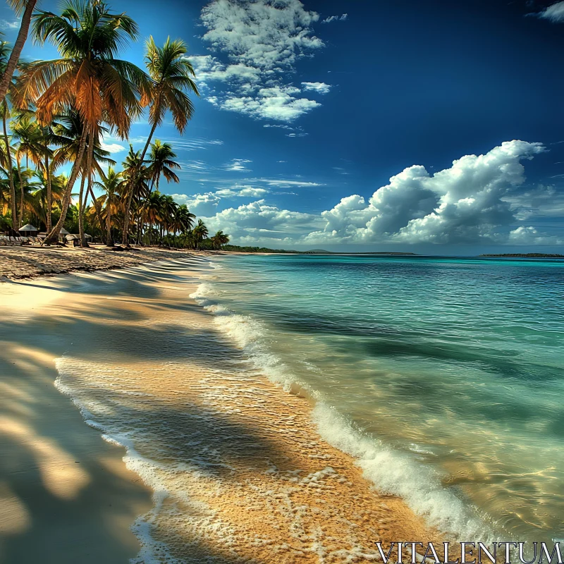 AI ART Seascape with Palm Trees and White Sand