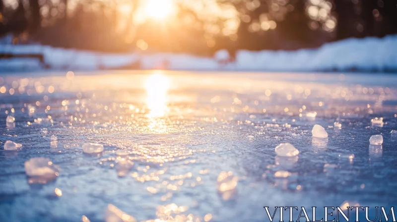 Radiant Winter Scene on Icy Surface AI Image