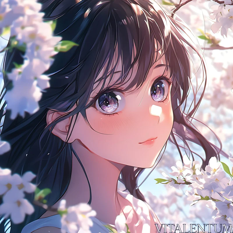 Anime Girl in Spring Blossom Scene AI Image