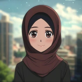 Smiling Anime Girl in Hijab